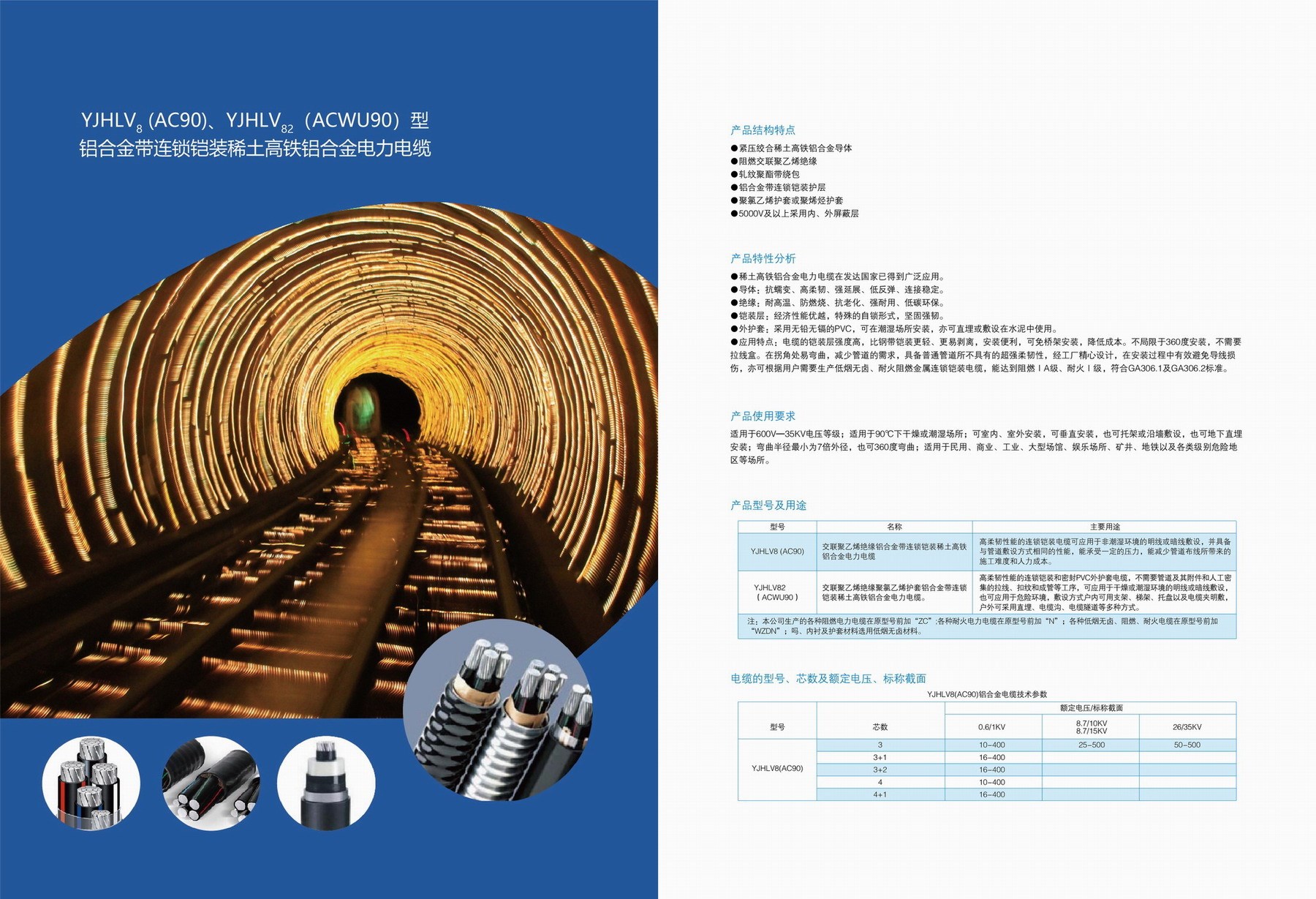 YJHV8(AC90)、YJHLV82(ACWU90)型鋁合金帶連鎖鎧裝稀土高鐵鋁合金電力電纜(圖2)